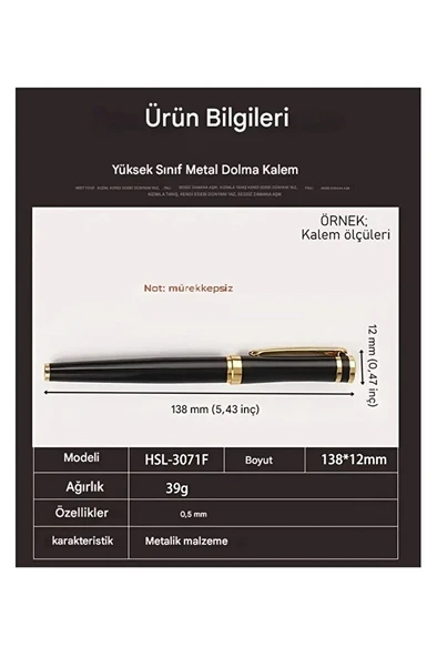 Altın Tonlu Paslanmaz Çelik Dolma Kalem, doldurulabilir, lüsk hediyelik dolma kalem - Resim 3