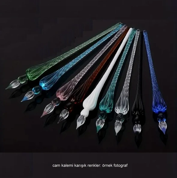 El Yapımı Cam Kalemi, Cam Kalem, Cam Çizim Kalemi, kaligrafi Kalem-Buz Yeşili - Resim 7