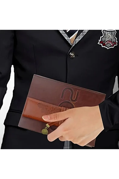 Deri kalemlik, ajanda boyu kalem kutusu, pratik taşıma kalemlik suni deri vintage - Resim 4