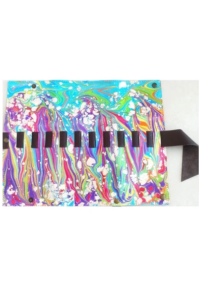 Ebru Sanatı Orjinal, Rulo Deri Kalemlik-karışık Renk-11 Kalem Alır ürün görseli