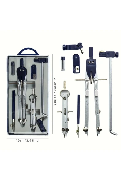 Pergel seti ayaklı, profesyonel, metal hassas ayarlama, mimarlık, mekanik, sabitleme ayakları-Set ürün görseli