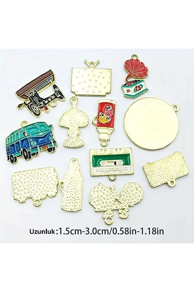 Vintage kolye, nostalji kolye, özel tasarım boyalı retro kolye-12 adet - 2