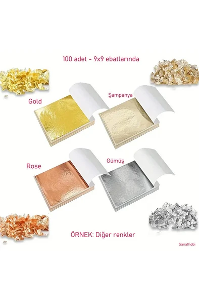 Şampanya rengi yaprak varak, şampanya tırnak süsü, dekoratif, epoksi reçine-9x9cm-100sayfa - 4