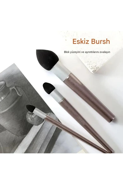 Sünger vurgulayıcı, detay gölgeleme, kara kalem silgi, pastel tonlama, yıkanabilir-Pembe Set 3'lü - Resim 2