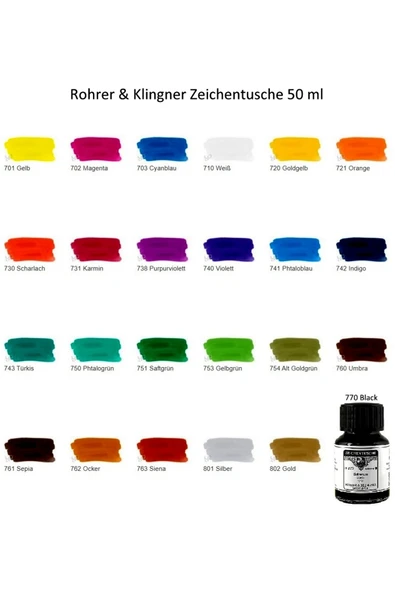 Rohrer&Klingner Kaligrafi mürekkebi Zeichentusche 29-airbrush-fırça-divit-sulu boya 50ml-801-silver - Resim 4