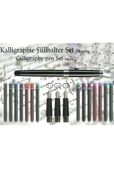 Kaligrafi Dolma kalem Seti 3 Uçlu-(14 yedek kartuş) - Resim 2