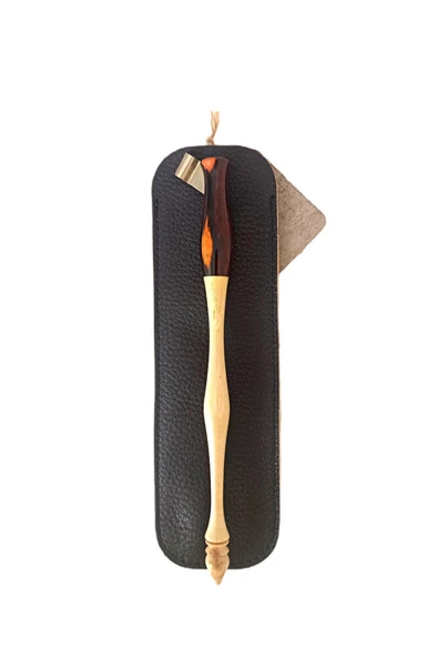 El yapımı copperplate obliq kalem profesyonel-özel deri kılıfı hediye-Stabilize ceviz ağacı - Resim 2