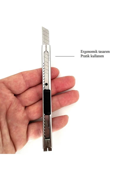 Dar Metal Paslanmaz Maket Bıçağı, kaliteli ve ergonomik yapı 9mm - Resim 2