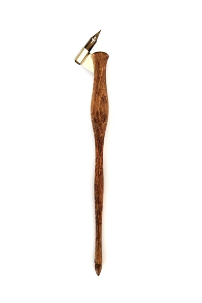 El yapımı copperplate obliq kalem sapı-kahverengi eskitme tonlar-Ardıç ağacı - Resim 3