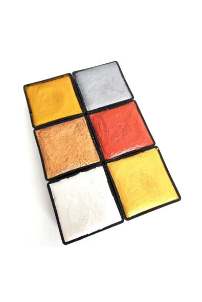 Metalik yaldız sulu boya seti, mega boy, el yapımı, profesyonel sanatçı boyası, 6 renk-set:01 - 4