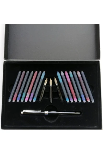 Kaligrafi Dolama kalem Seti 3 Uçlu-(14 Büyük Yedek Kartuş) ürün görseli