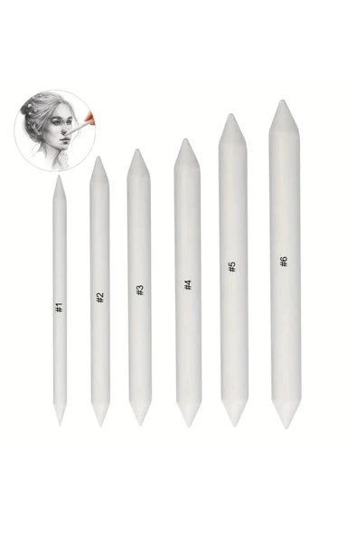 Eskiz karıştırma çubukları, tortillion, kara kalem silgi, gölgelendirme-set, 6 Adet ürün görseli