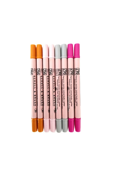 Zig Scroll & Brush Çift Çizgi Ve Fırça Uçlu Kaligrafi Kalemi, davetiye kalemi-8 Adet - Resim 4