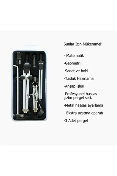 Pergel seti ayaklı, profesyonel, metal hassas ayarlama, mimarlık, mekanik, sanat ve hobi işleri - 5