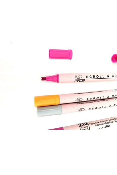 Zig Scroll & Brush Çift Çizgi Ve Fırça Uçlu Kaligrafi Kalemi, davetiye kalemi-4 Adet - Resim 2