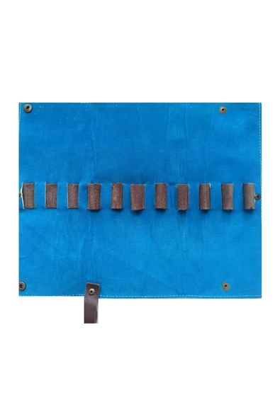 Ebru Sanatı Rulo Deri Kalemlik-mavi Renk-11 Kalem Alır - Resim 2