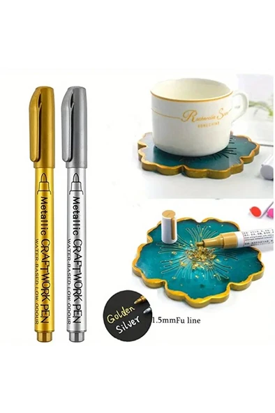 Gümüş metalik marker kaligrafi kalemi, cam kalemi, davetiye, süsleme, düğün imza, bardak yazı-2 Ad - 4