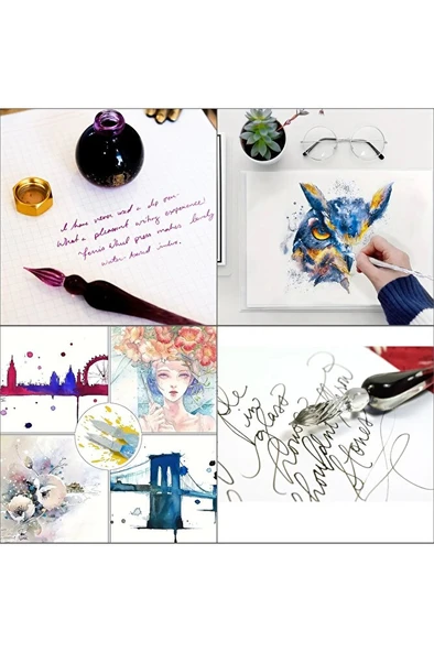 El Yapımı Cam Kalemi, Cam Kalem, Cam Çizim Kalemi, Kaligrafi Kalem-Beyefendi Siyahı - Resim 4