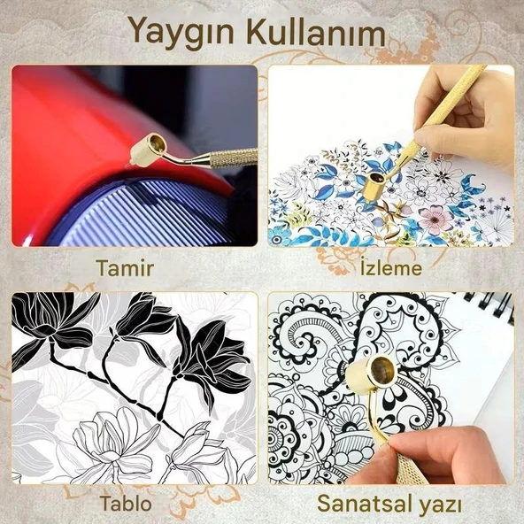 Hazneli çizgi boya kalemi, aplikatör, çini boyama, hazneli trilin, çizikleri onarmak-0.3mm - Resim 2