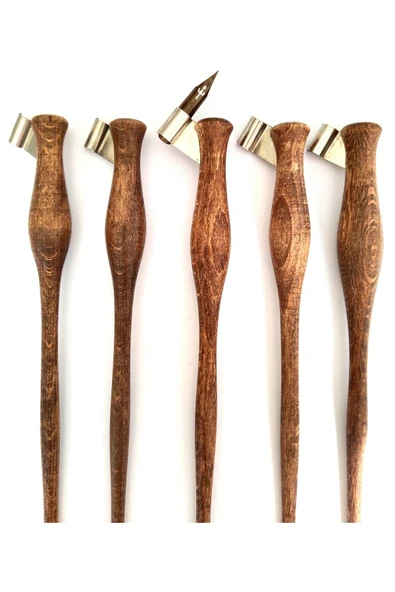 El yapımı copperplate obliq kalem sapı-kahverengi eskitme tonlar-Ardıç ağacı - Resim 4