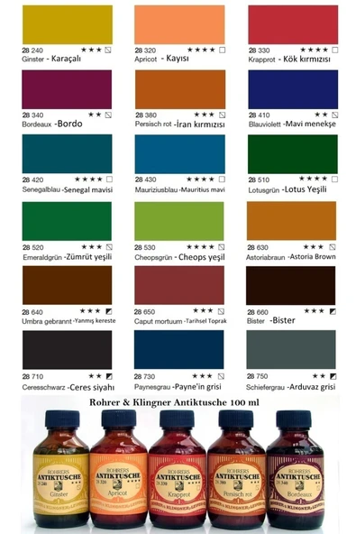Rohrer & Klingner Antik Mürekkep 28-Modern sanatçılar için profesyonel mürekkep 100ml 340-bordeaux - Resim 2