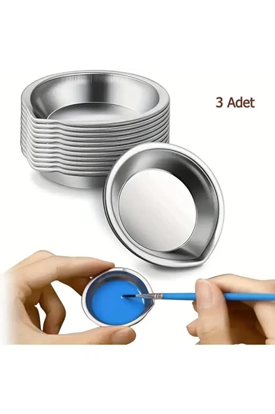 Boya kabı, karıştırma paleti, paslanmaz çelik, fırça yıkama, mürekkep hokkası-3 Adet ürün görseli