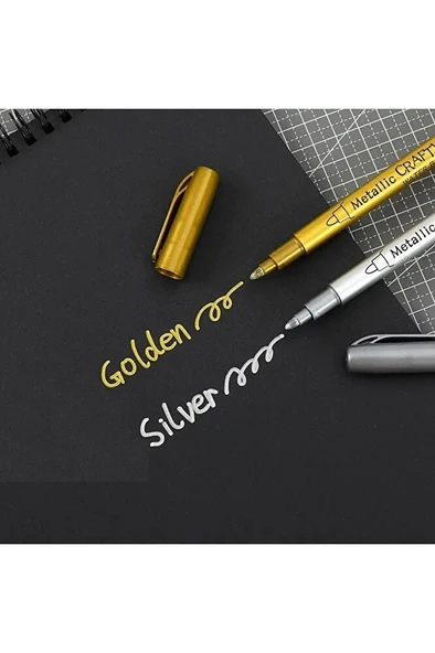 Altın-Gümüş metalik marker kaligrafi kalemi, cam kalemi, davetiye, süsleme, imza, bardak yazı-2 Ad - 6