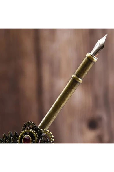 Kaligrafi tüy divit kalem seti, yazı kalem seti, retro dekoratif kalem metal, 1 kalem 6 uç-Mor renk - Resim 4