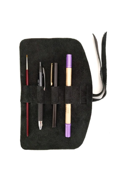 Deri Kalemlik Siyah Renk-orjinal ebru desenli 4'lü ürün görseli