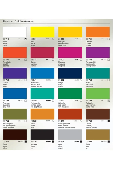 Rohrer&Klingner Kaligrafi mürekkebi Zeichentusche 29-airbrush-fırça-divit-sulu boya 50ml-702 Magenta - Resim 3