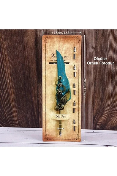 Kaligrafi tüy divit kalem seti, yazı kalem seti, retro dekoratif kalem metal, 1 kalem 6 uç-Mor renk - Resim 8