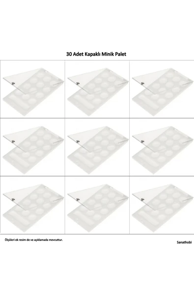 Kapaklı Minik Palet, piknik palet, saklama Kutusu, 13 bölmeli 12x7cm-30 Adet ürün görseli