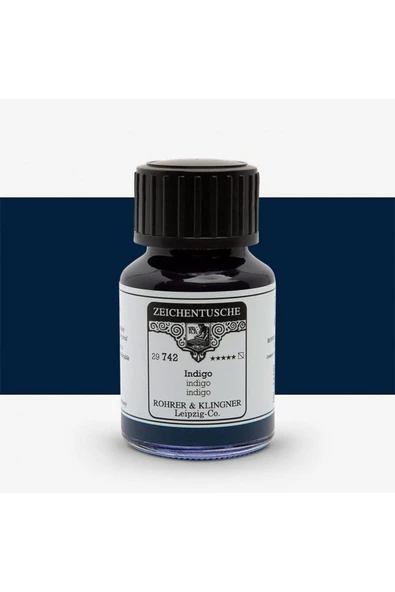 Rohrer&Klingner Kaligrafi mürekkebi Zeichentusche 29-airbrush-fırça-divit-sulu boya 50ml-742-indigo ürün görseli