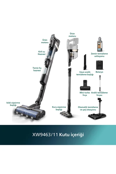 Philips Turbolu Premium Aqua Trio Özel Seri otomatik kendini temizleme Islak Ve Kuru Dikey Süpürge Xw9463/11