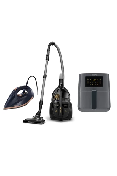 Philips Premium Çeyiz Seti Xb9145/07 Toz Torbasız Süpürge, DST7510/80 Buharlı Ütü Hd9255/60 Airfryer