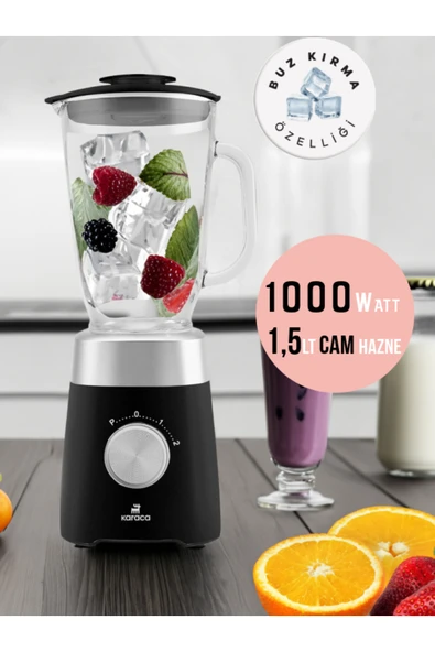 Karaca Buz Kırıcı 1,5 Lt CAM Sürahi Hazneli Pulse Özellikli Smoothie Blender 1000w