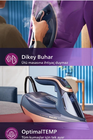 Philips Yeni Seri Azur Buharlı Ütü, OptimalTEMP Teknoloji, SteamGlide Elite Taban - Akıllı Hızlı Güçlü Buhar - 2