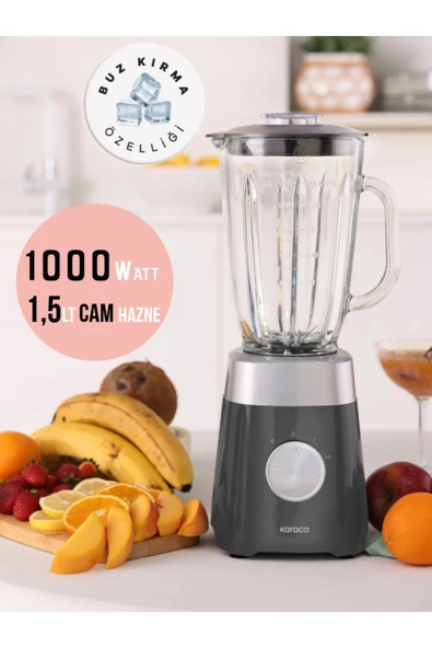 Karaca Buz Kırıcı 1,5 Lt CAM Sürahi Hazneli Pulse Özellikli Smoothie Blender 1000w