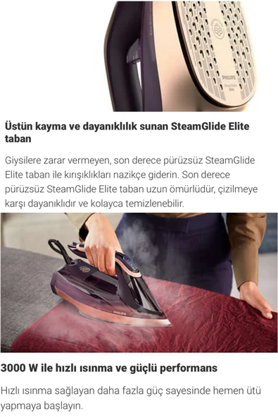 Philips Azur 8000 Serisi Kumaşa Göre Otomatik Isı Ayarlayan Buharlı Ütü, Özel Seri 3000Watt - 2