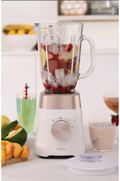 Karaca Paslanmaz Çelik Bıçaklar ile Buz Kırıcı 1,5 Lt Cam Sürahili Smoothie Blender Krem