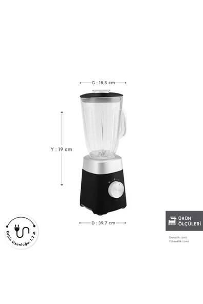 Karaca Paslanmaz Çelik Bıçaklar ile Buz Kırıcı 1,5 Lt Cam Sürahili Smoothie Blender Siyah - 7