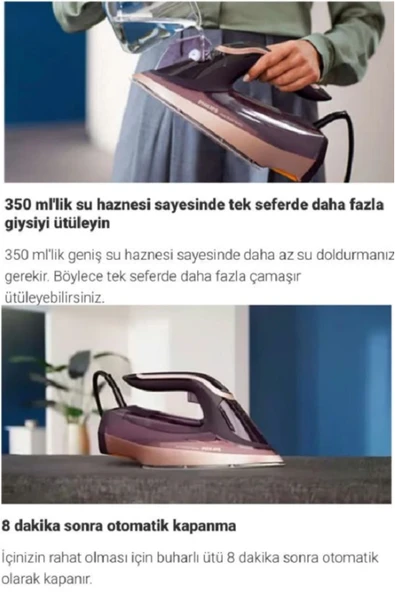 Philips Isınma OptimalTEMP Azur 8000 Seri buharlı Ütü - 4