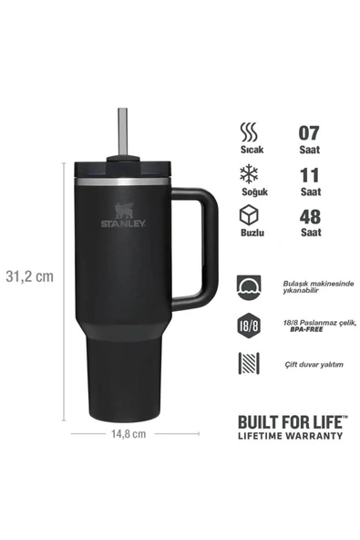 Stanley 10-11673-007 Quencher 1.18 Litre Pipetli Çelik Termos - Siyah - 3