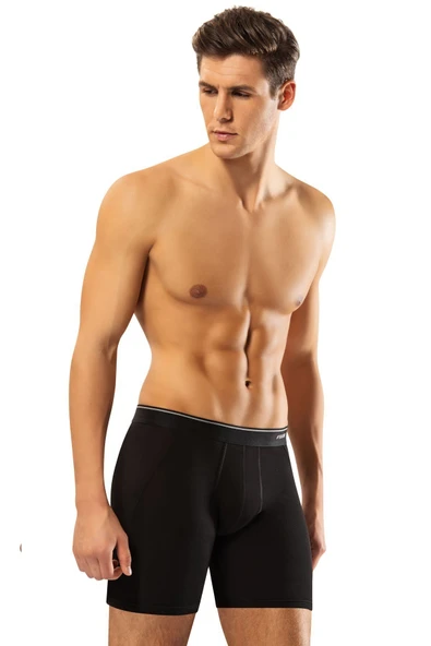 Erdem Siyah Pamuk Elastan Uzun Boxer 1470 - 1