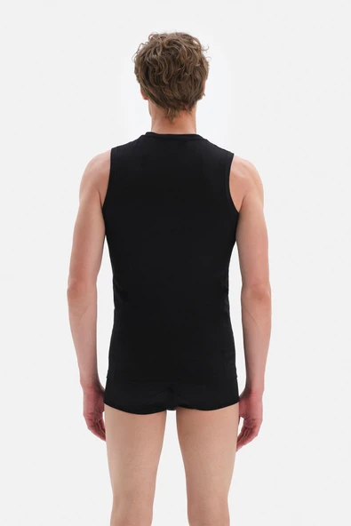 Siyah Sıfır Yaka Penye Kolsuz Erkek Fanila - 3