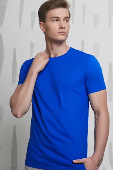 DO-SMAI Erkek Bisiklet Yaka Pamuklu Basic T-Shirt BSC01 ürün görseli