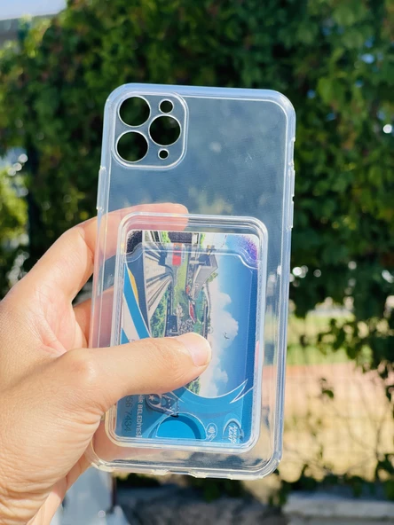 Zipax Apple iPhone 11 Pro Max Kılıf Şeffaf Kartlıklı Silikon Azn-SetraKart - Resim 2