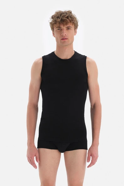 Siyah Sıfır Yaka Penye Kolsuz Erkek Fanila