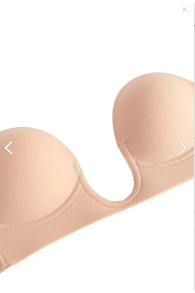 "U" Dekolteli Yapışkanlı Kumaş Sütyen - Resim 3