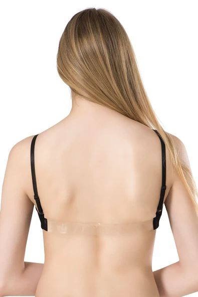3021 Basic Sırtı Şeffaf Siyah Desteksiz Sütyen - Resim 2